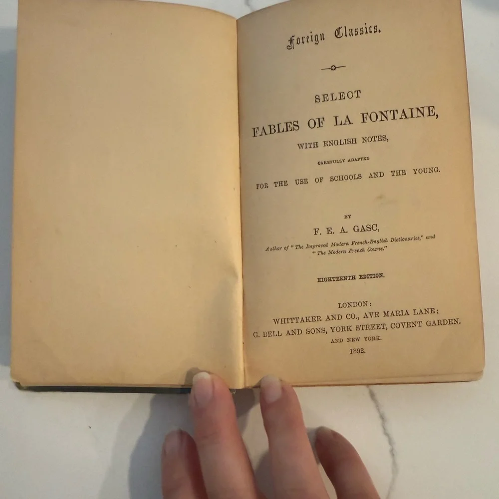 1892 Book Fables of La Fontaine Foreign Classics Eng. from Princeton University